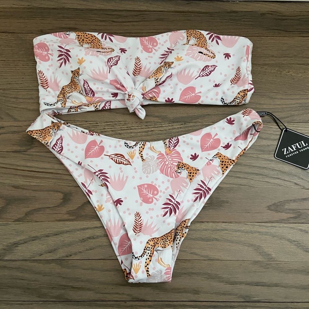 Zaful cheetah pink bikini set reversible Medium